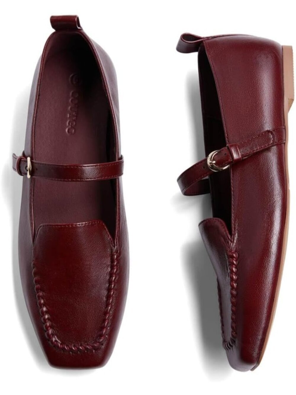 Women's Burgundy Faux Leather Square Toe Comfortable Ballet Flats Shoes For Work